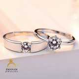 Trendy Diamond Cut Stone 925 Sterling Silver Couple Rings Adjustable