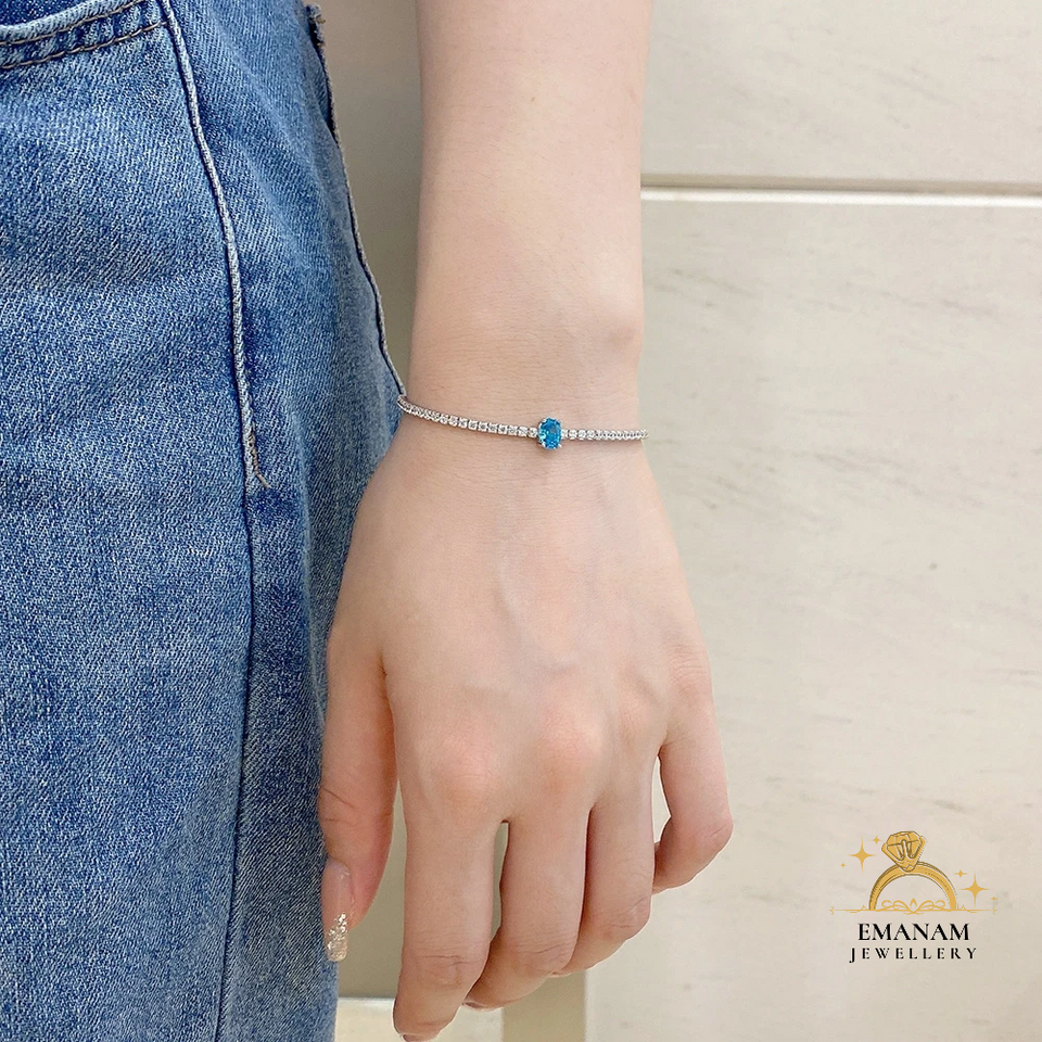 Imported Zirconia Bracelet - Hallmark Silver Blue Brilliant Cut (Include luxury bracelet box)