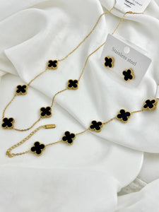 Stainless Steel Black Clover - Set of 4 Include ( Bracelet, Pendant, Adjustable Ring & Earrings )