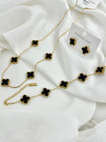 Stainless Steel Black Clover - Set of 4 Include ( Bracelet, Pendant, Adjustable Ring & Earrings )