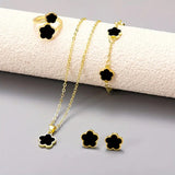 Stainless Steel Black Clover - Set of 4 Include ( Bracelet, Pendant, Adjustable Ring & Earrings )